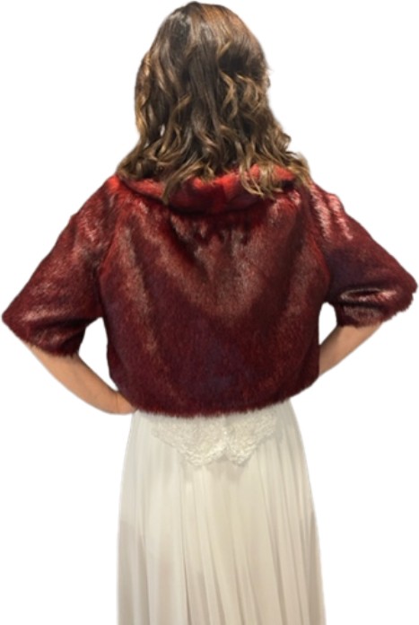 New in Style Newin Style Yarım Kollu Kristal Taş Broşa Sahip Gelin Etol Kürk Bolero görsel 4