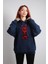 Oversize Hoodie Rock And Roll Themed Navy Blue 1