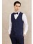 ALTINYILDIZ CLASSICS Erkek Lacivert Slim Fit Dar Kesim Mono Yaka Desenli Yelekli Smokin Takım 2