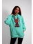 Oversize Hoodie Rock And Roll Themed Turquoise 1