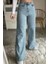 Kadın Likralı Kadın Siyah Süper Yüksek Bel Bol Paça Denim Kot Palazzo Pantolon 1