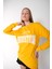 Kadın Sarı Houston Baskılı Bisiklet Yaka Oversize Sweatshirt 1