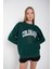 Kadın Koyu Yeşil Colorado Baskılı Bisiklet Yaka Oversize Sweatshirt 2