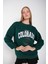 Kadın Koyu Yeşil Colorado Baskılı Bisiklet Yaka Oversize Sweatshirt 4