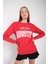 Kadın Kırmızı Houston Baskılı Bisiklet Yaka Oversize Sweatshirt 2