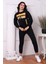 Kadın Siyah Turuncu Fermuar Detaylı Don't Know Baskılı Crop & Sweatshirt 1