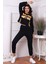 Kadın Siyah Turuncu Fermuar Detaylı Don't Know Baskılı Crop & Sweatshirt 2