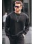 Siyah Bisiklet Yaka Oversize Şardonlu Basic Erkek Sweatshirt 6048 1