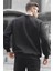 Siyah Bisiklet Yaka Oversize Şardonlu Basic Erkek Sweatshirt 6048 2