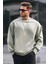 Mint Yeşili Bisiklet Yaka Oversize Şardonlu Basic Erkek Sweatshirt 6048 1
