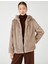 Kapüşonlu Oversize Peluş Kısa Kaban 2