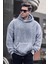 Gri Peluş Kapüşonlu Erkek Sweatshirt 6050 1