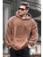 Kahverengi Peluş Kapüşonlu Erkek Sweatshirt 6050 1