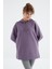 Eflatun Reglan Kol Basic Kapüşonlu Oversize Tunik - 97242 5