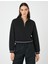 Crop Sweatshirt Yarım Fermuarlı Dik Yaka Çizgi Detaylı 3