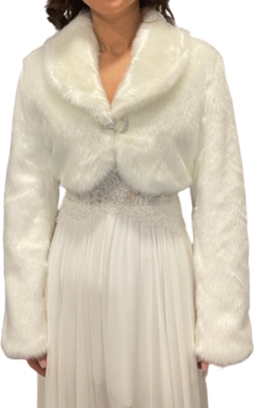 New in Style Newin Style Kırık Beyaz Kısa Kristal Broş Detaylı Gelinlik Ceket Etol Kürk Gelin Bolero