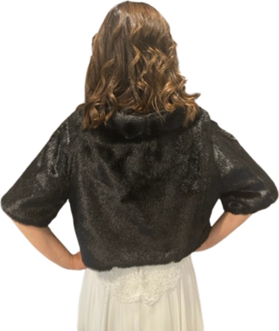 New in Style Newin Style Yarım Kollu Kristal Taş Broşa Sahip Gelin Etol Kürk Bolero Siyah