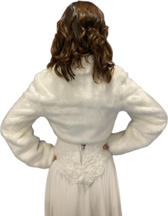 New in Style Newin Style Kırık Beyaz Kısa Kristal Broş Detaylı Gelinlik Ceket Etol Kürk Gelin Bolero görsel 2