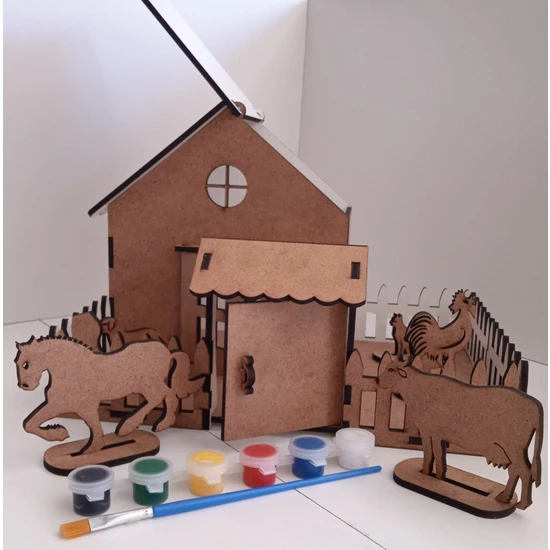 KarÇiAhşap Ahşap Boyanabilir Çiftlik Evi 3D Maket Yapboz