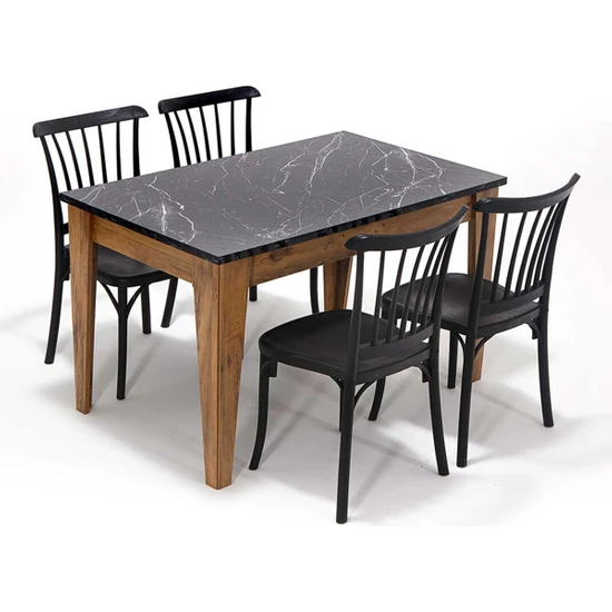 Avrupa / Violet Mutfak Masa Takımı 1 Masa 4 Sandalye - Siyah