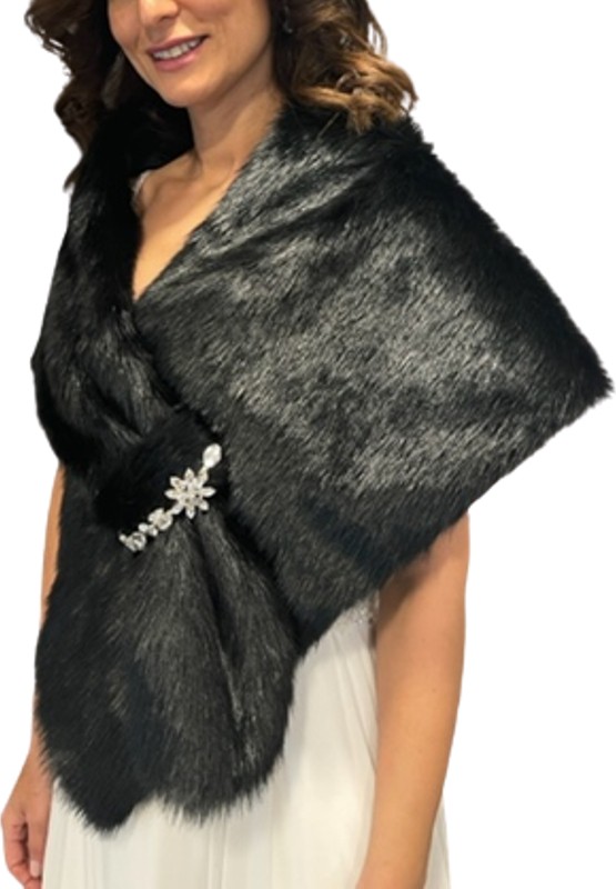 New in Style Newin Style Kristal Taşlı Broşa Sahip Gelin Etol Kürk Bolero Bordo
