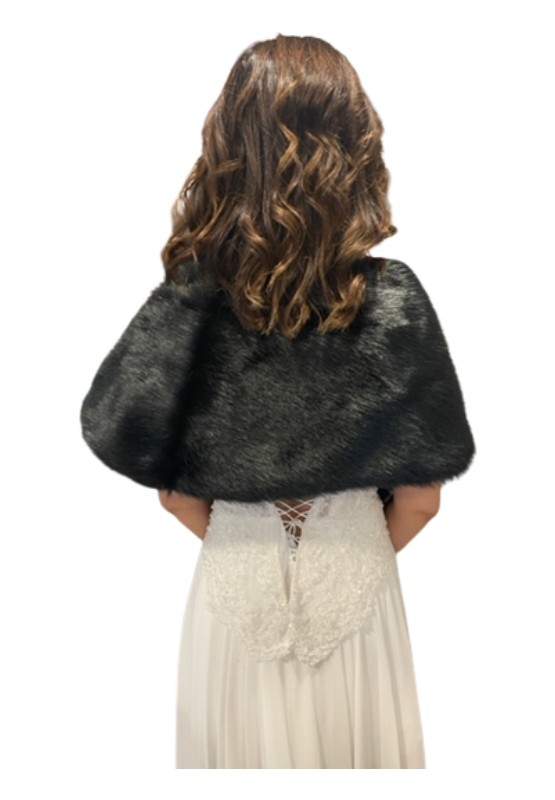 New in Style Newin Style Kristal Taşlı Broşa Sahip Gelin Etol Kürk Bolero Bordo görsel 2