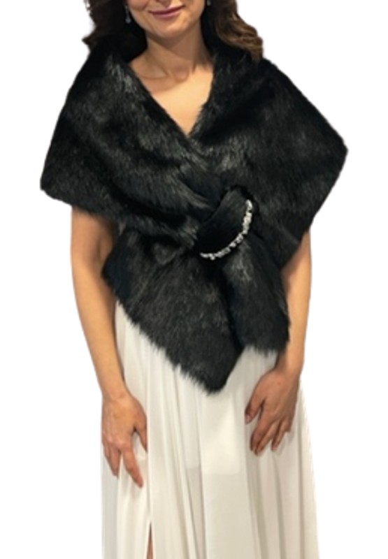 New in Style Newin Style Kristal Taşlı Broşa Sahip Gelin Etol Kürk Bolero Bordo görsel 3
