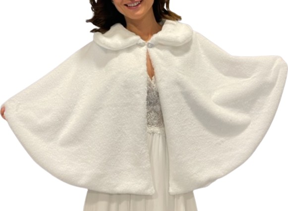 New in Style Newin Style Beyaz Broşlu Abiye Gelinlik Pelerin Kürk Etol Şal Gelin Bolero M2