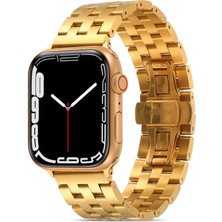 Case 4U Apple Watch Ultra Metal Katlamalı Bakla Tasarım Kordon Kayış 49mm KRD-20 Altın