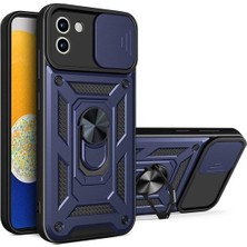 Case 4U Samsung Galaxy A03 Uyumlu Kılıf Kamera Korumalı Sürgülü Vega Yüzüklü Armor Military Tank Zırh Lacivert