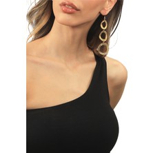 Labalaba Kadın Mat Altın Kaplama Baskılı 3'lü Dairsel Formlu Sallantılı Model Küpe