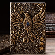 Retro Kabartmalı Phoenix Desen Yazma Not Defteri A5 Lined Journal Bronz