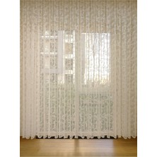 Evdepo Home Taç Şal Desen Kullanıma Hazır 1/2 Seyrek Pile Tül Perde Tek Kanat - Ekru 100 x 270 cm