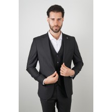 Maserto Slim Fit Siyah Takım Elbise Düz Desenli