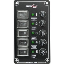 Sealux Marine 5 Anahtarlı Switch Dikey Panel 12-24v Sigorta Paneli