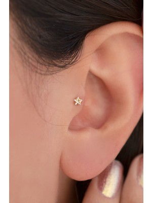 Sacce Scarves&Accessories Gold Çelik Yıldız Piercing 8 mm Tragus Helix Kıkırdak Conch