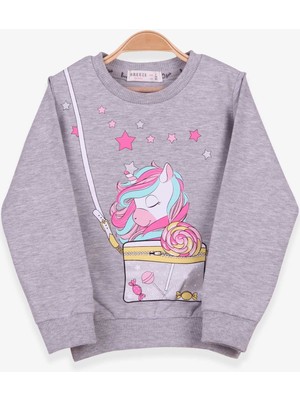 Breeze Kız Çocuk Sweatshirt Unicorn 2-6 Yaş, Gri Melanj