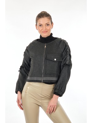 Unique Mode Minimalist Crop Ceket - Büzgülü Kollu - Oversize
