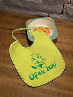 Babexi Bebek Mama Önlüğü Öpme Beni Yeşil Desenli