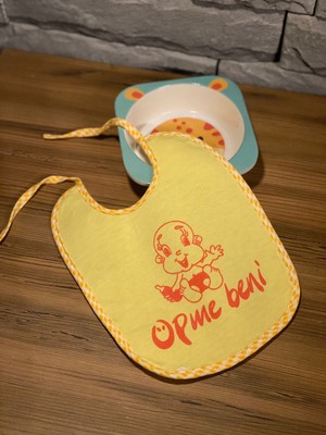 Babexi Bebek Mama Önlüğü Öpme Beni Sarı Desenli