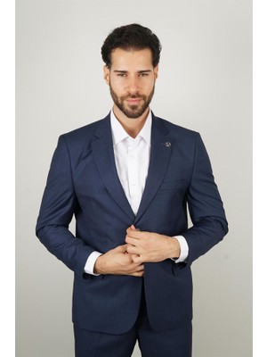 Maserto Slim Fit Lacivert Takım Elbise Düz Desenli