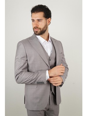 Maserto Slim Fit Gri Takım Elbise Kendinden Desenli