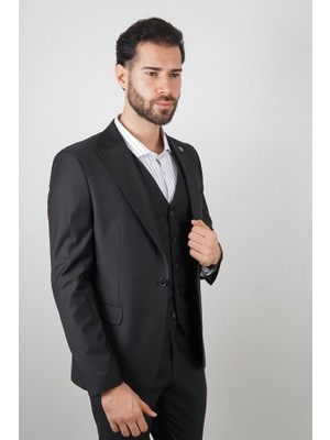 Maserto Slim Fit Siyah Takım Elbise Düz Desenli