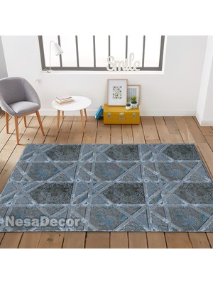 Nesa Decor Klasik Vintage Geometrik Desenli Dijital Baskı Kaymaz Taban Salon Halısı Mutfak Halısı ve Yolluk