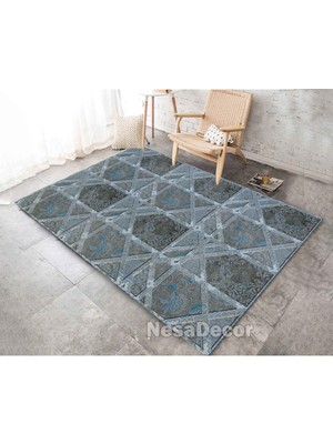 Nesa Decor Klasik Vintage Geometrik Desenli Dijital Baskı Kaymaz Taban Salon Halısı Mutfak Halısı ve Yolluk