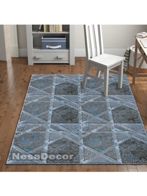 Nesa Decor Klasik Vintage Geometrik Desenli Dijital Baskı Kaymaz Taban Salon Halısı Mutfak Halısı ve Yolluk