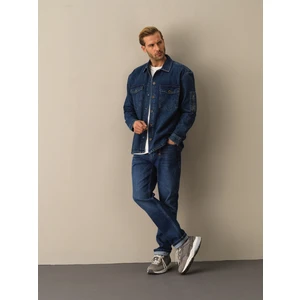 Erkek Lacivert Oversize Denim Gömlek Ceket