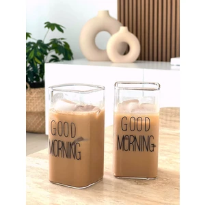 Isıya Dayanıklı Borosilikat Dikdörtgen Bardak | Good Mornıng  | 2 Adet | 350 ml
