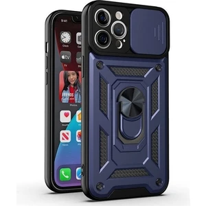 Case 4U Apple iPhone 14 Pro Max Kılıf Kamera Korumalı Sürgülü Vega Yüzüklü Armor Military Tank Zırh Lacivert