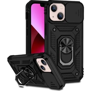 Case 4U Apple iPhone 14 Plus Kılıf Kamera Korumalı Sürgülü Vega Yüzüklü Armor Military Tank Zırh Siyah